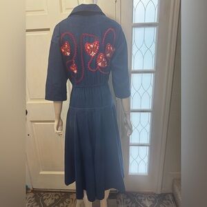 Unbranded Vintage Embroidered Butterfly Denim Dress L#39